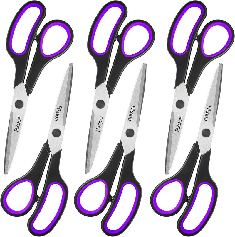 Almarto Black-Purple Scissors Pack, Rkqoa 8" Adult Scissors All Purpose - Comfort-Grip Sharp Shears for Office School Sewing Fabric Craft Art Supplies, Teacher/Class Everyday use, Classroom Must have - Image 1